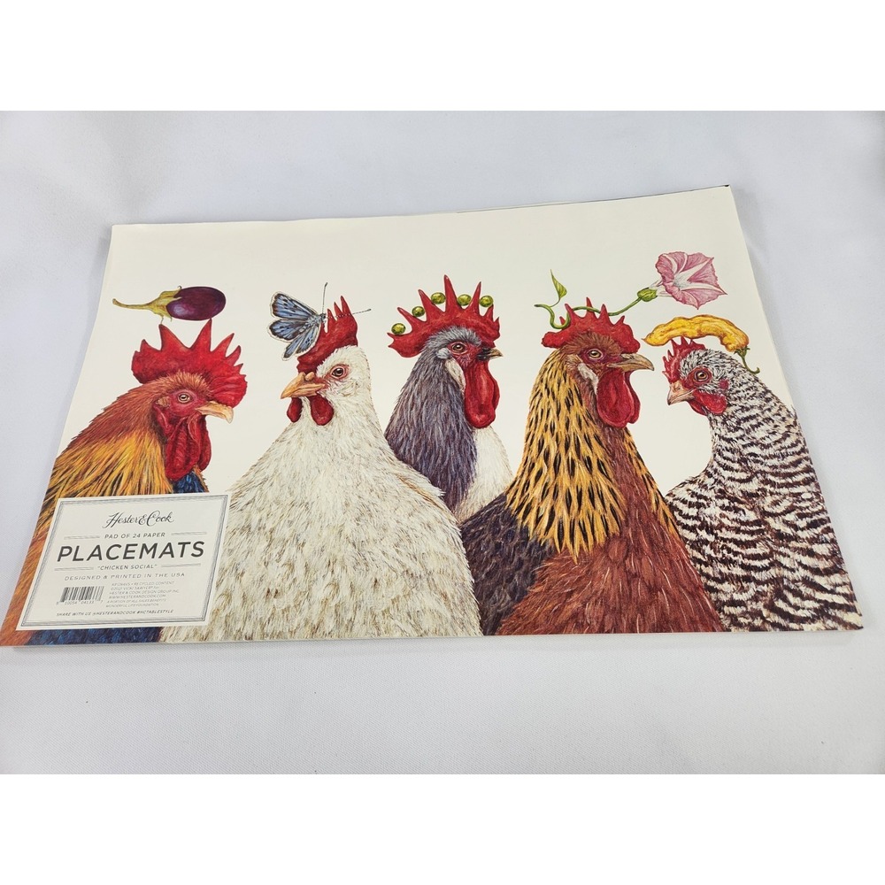 Hester Cook Chicken Social 24 Paper Placemats Farm House Hens Art Food 18"x12"